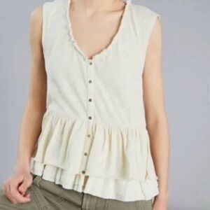 Anthropologie Pilcro Ruffle Peplum Sleeveless Top, XS, Ivory, Excellent Cond.